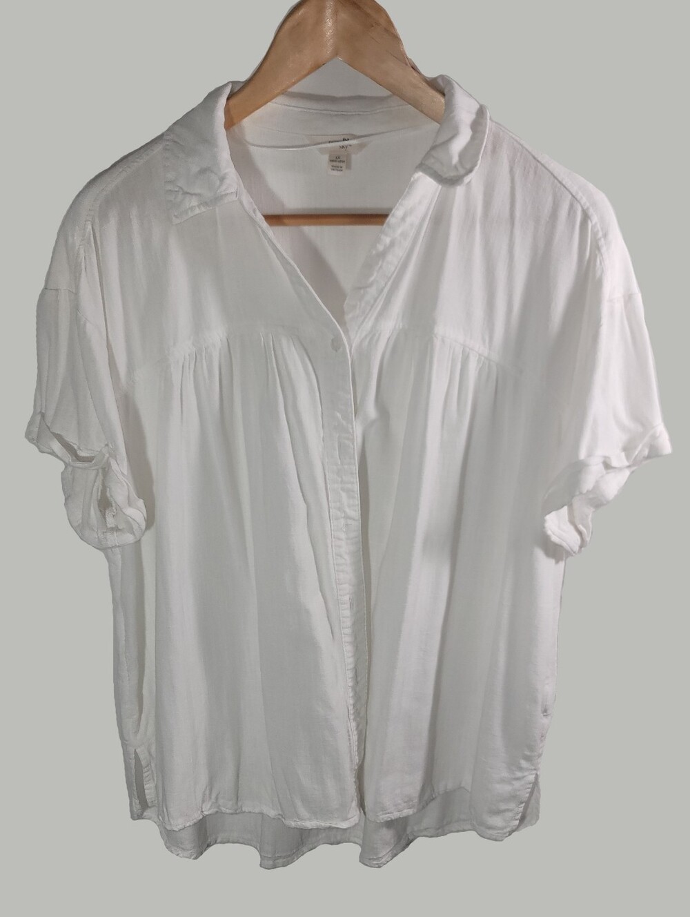 Terra & Sky Women's 1X White Short Sleeve Peasant Blouse Top